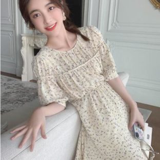 送料無料 韓国 ワンピース 半袖 夏 花柄 シフォン