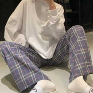 送料無料 韓国 セット Tシャツ ワイドパンツ チェック柄