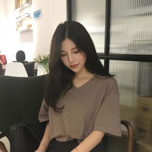 送料無料 韓国 トップス Tシャツ Vネック 半袖 ゆったり オーバーサイズ