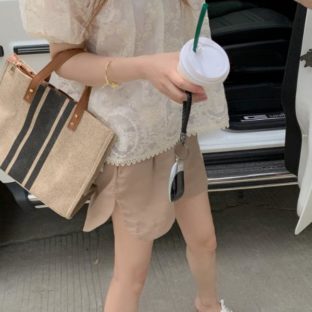 送料無料 韓国 パンツ ショートパンツ ハイウエスト ワイドレッグ