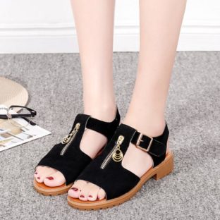 送料無料 韓国 サンダル ローヒール ジッパー