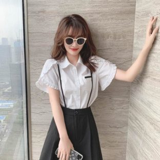 送料無料 韓国 ツーピース シフォンシャツ + ショートパンツ 夏