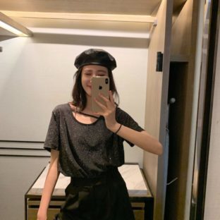 送料無料 韓国 トップス Tシャツ 半袖 夏 レトロ ラウンドネック ゆったり