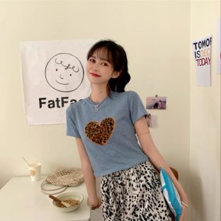 送料無料 韓国 トップス 夏 半袖 スリム ラウンドネック