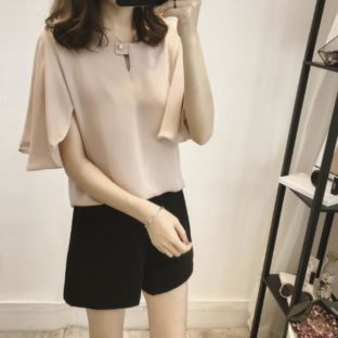 送料無料 韓国 トップス 夏 半袖 シフォンシャツ ゆったり