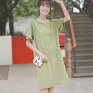 送料無料 韓国 ワンピース 夏 半袖 無地 Tシャツスカート