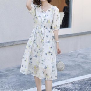 送料無料 韓国 ワンピース 夏 半袖 ミドル丈