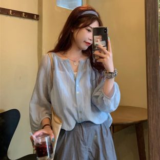 送料無斁E韓国 トップス シフォンシャチE夁E日焼け止めE1