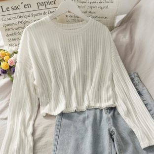 送料無料 韓国 トップス 夏 長袖 夏 日焼け止め ラウンドネック ゆったりめ