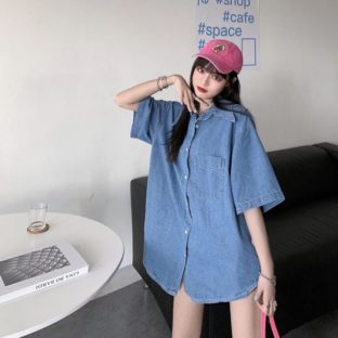 送料無料 韓国 トップス シャツ 夏 半袖 レトロ オーバーサイズ