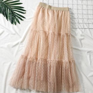 送料無斁E韓国 スカーチEハイウエスチEドット柄 ミドル丁E1