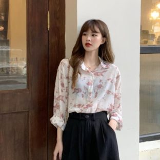 送料無斁E韓国 トップス 夁E長袁E日焼け止めE花柁E1