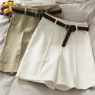 送料無料 韓国 パンツ ショートパンツ ワイドレッグ 夏 ハイウエスト レトロ