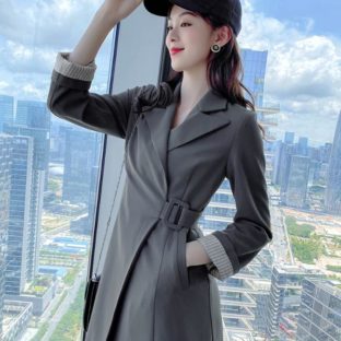 送料無料 韓国 ワンピース 秋 長袖 スーツワンピース ハイウエスト