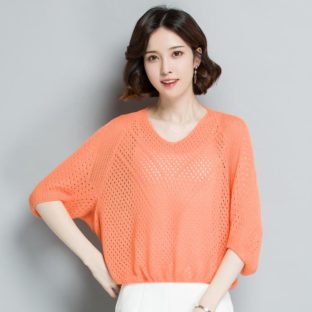 送料無料 韓国 トップス 夏 半袖 サマーニット