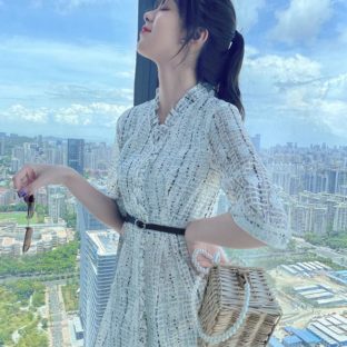 送料無料 韓国 ワンピース 夏 秋 半袖 ハイウエスト ショート丈