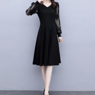 送料無料 韓国 ワンピース 長袖 夏 秋 ミドル丈