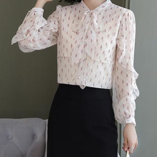 送料無斁E韓国 トップス 私EシフォンシャチE長袁E1