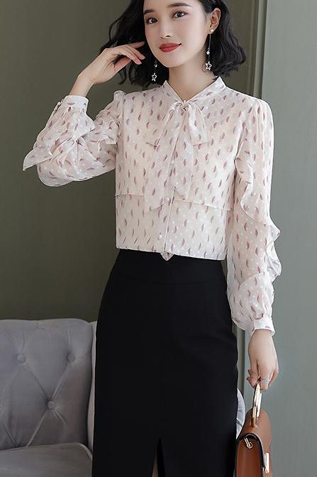 レディース長袖シフォンシャツ