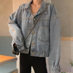 レディース春と秋用の長袖オーバーサイズデニムジャケット