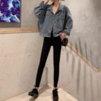 レディース春と秋用の長袖オーバーサイズデニムジャケット