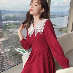 送料無料 韓国 ワンピース 長袖 秋 ハイウエスト