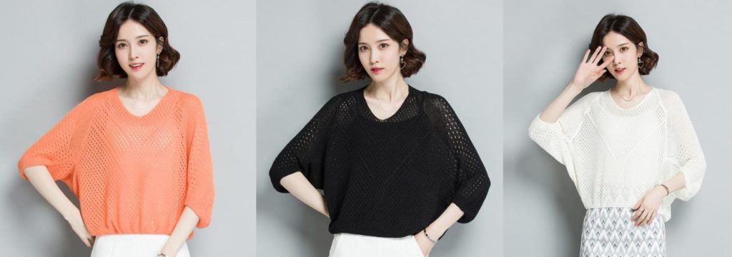 夏のサマーニットトップスを着た女性