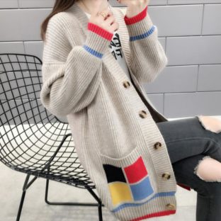 送料無料 韓国 トップス カーディガン 秋 長袖 ラグランスリーブ