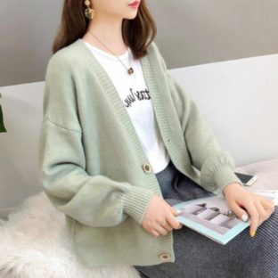 送料無料 韓国 トップス カーディガン 秋 冬 長袖 ショート丈 オーバーサイズ