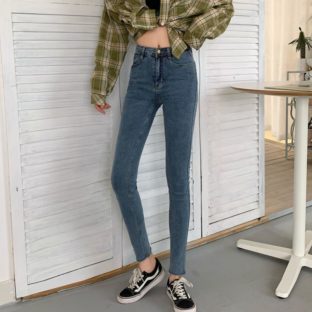 送料無料 韓国 パンツ スキニー ジーンズ ハイウエスト