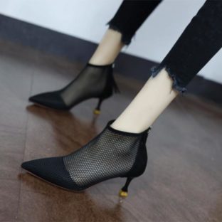 送料無料 ブーツ ハイヒール メッシュブーツ バックジッパー