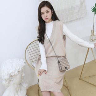 送料無料 韓国 ツーピース セーター ワンピース マタニティ ゆったり ミドル丈