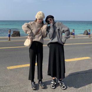 送料無斁E韓国 トップス セーター タートルネック 私Eオフショルダー