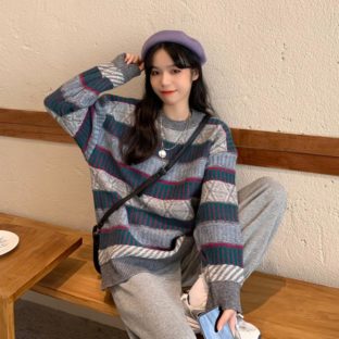 送料無斁E韓国 トップス セーター 私E長袁E1