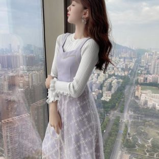 送料無料 韓国 ツーピース セーター ワンピース 秋 冬