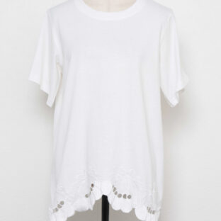 【トップス】裾 カットワーク 花刺繍 No.0008